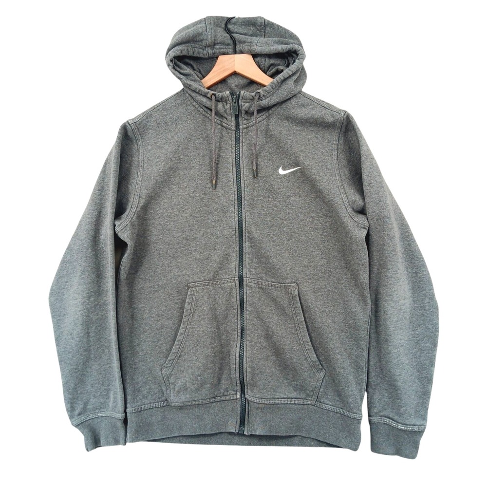 Nike Hoodie Sweatshirt Mens Medium Gray Club Fleece Full Zip Drawstring 611456